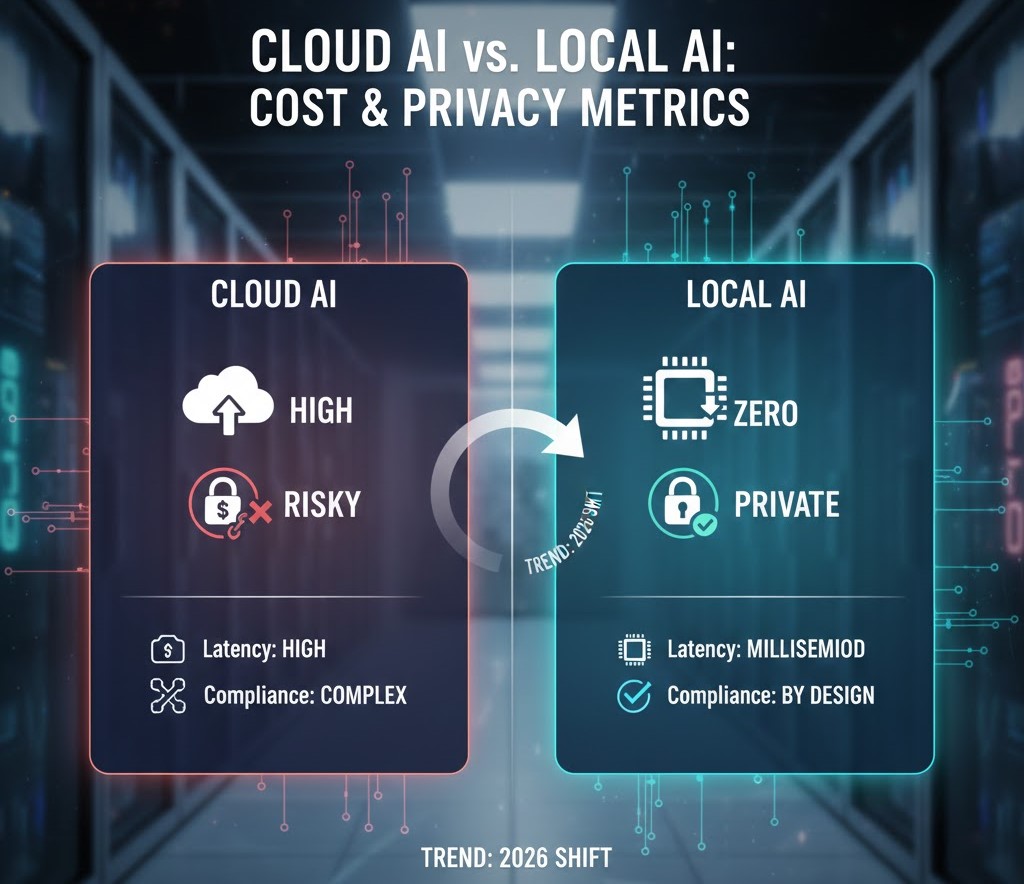 A side-by-side comparison infographic between Cloud AI and Local AI.